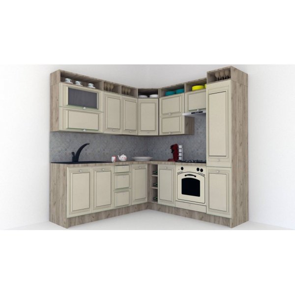 Bucatarie de Colt LEEA ART CORNER FRONT MDF ELBA 220-220 A DR. K002 / decor 232
