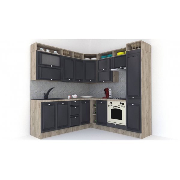 Bucatarie de Colt LEEA ART CORNER FRONT MDF ELBA 220-220 A DR. K002 / decor 266