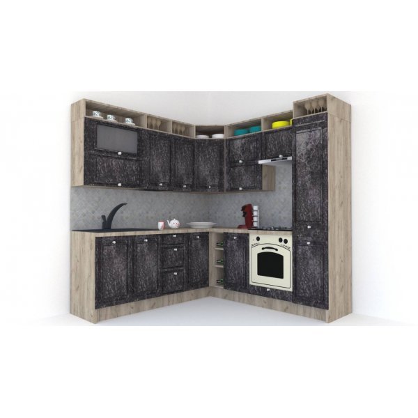 Bucatarie de Colt LEEA ART CORNER FRONT MDF ELBA 220-220 A DR. K002 / decor 267
