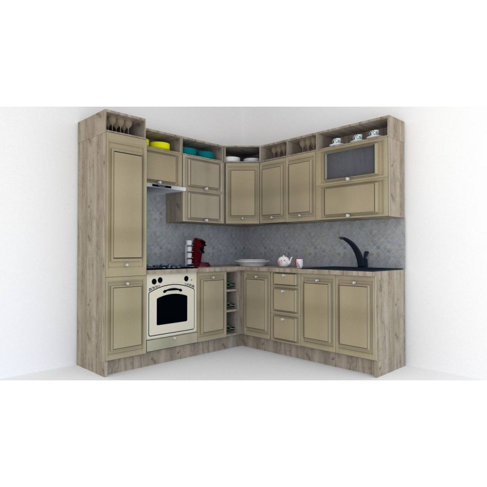Bucatarie de Colt LEEA ART CORNER FRONT MDF ELBA 220-220 A ST. K002 / decor 243
