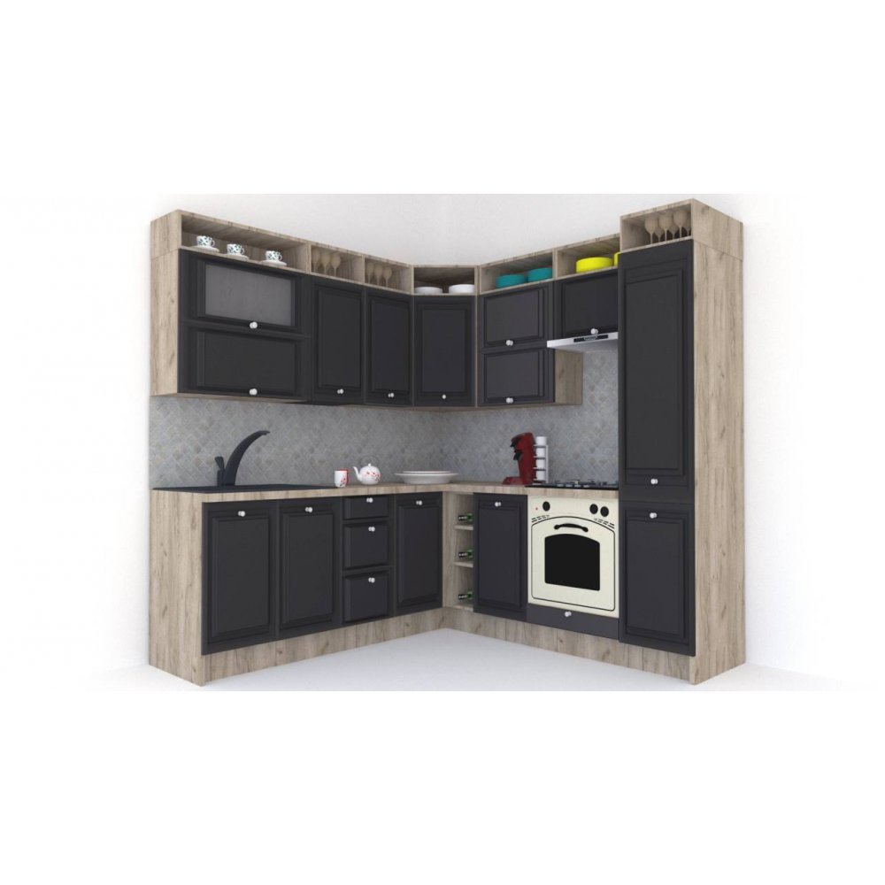 Bucatarie de Colt LEEA ART CORNER FRONT MDF FRESCO 220-220 A DR. K002 / decor 258