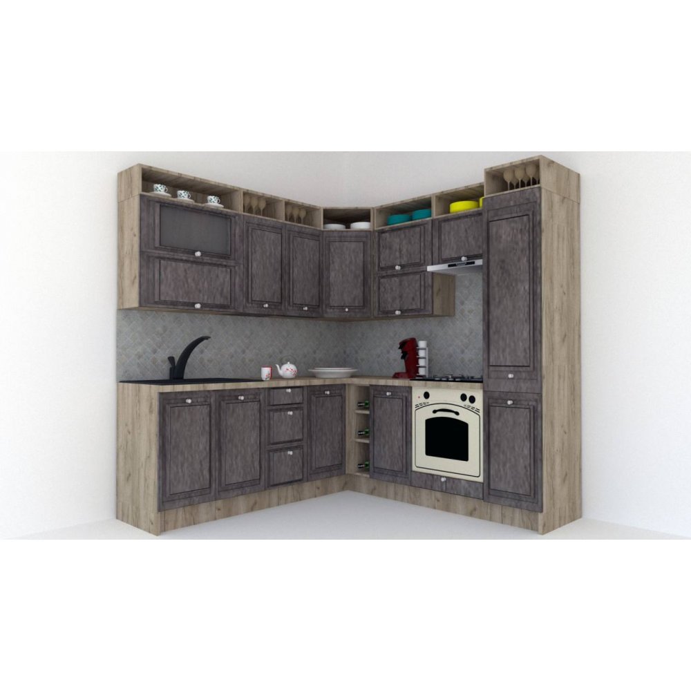 Bucatarie de Colt LEEA ART CORNER FRONT MDF SPARX 220-220 A DR. K002 / decor 247