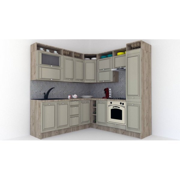 Bucatarie de Colt LEEA ART CORNER FRONT MDF STILE 220-220 A DR. K002 / decor 161