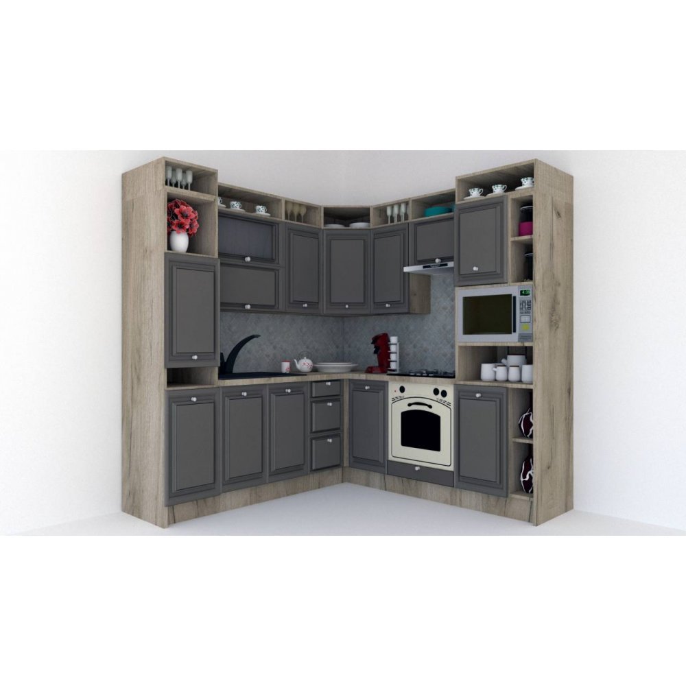 Bucatarie de Colt LEEA ART CORNER FRONT MDF ELBA 220-220 B DR. K002 / decor 218