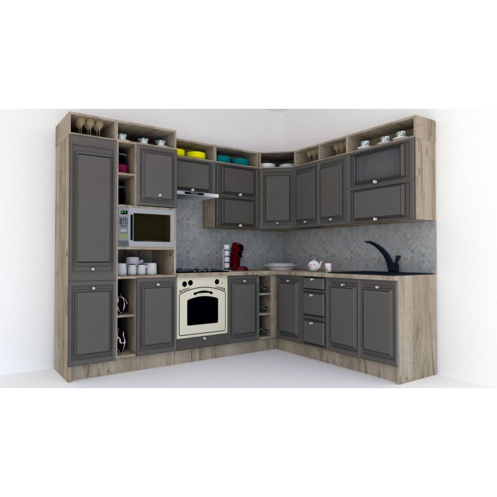 Bucatarie de Colt LEEA ART CORNER FRONT MDF ALAMO 220-280 ST. K002 / decor 218 Bucatarie de Colt LEEA ART CORNER FRONT MDF ALAMO 220-280 ST. K002 / decor 218