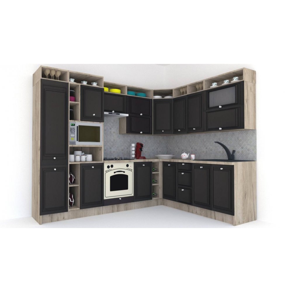 Bucatarie de Colt LEEA ART CORNER FRONT MDF ALAMO 220-280 ST. K002 / decor 225 Bucatarie de Colt LEEA ART CORNER FRONT MDF ALAMO 220-280 ST. K002 / decor 225