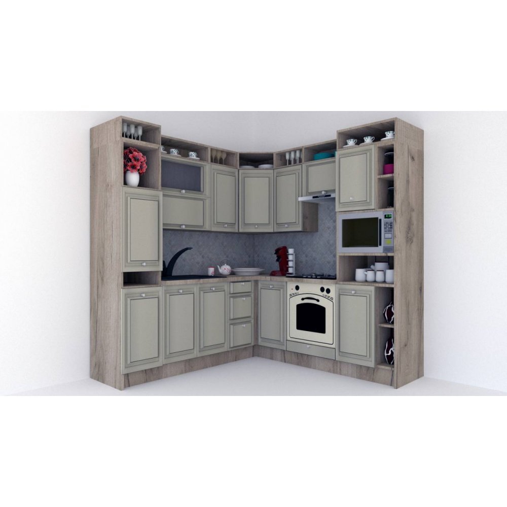 Bucatarie de Colt LEEA ART CORNER FRONT MDF STILE 220-220 B DR. K002 / decor 161