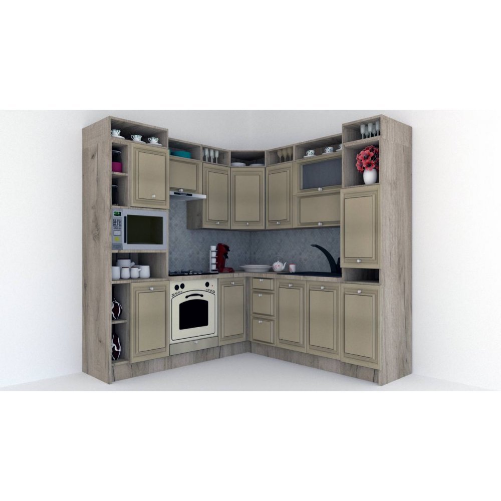 Bucatarie de Colt LEEA ART CORNER FRONT MDF STILE 220-220 B ST. K002 / decor 243