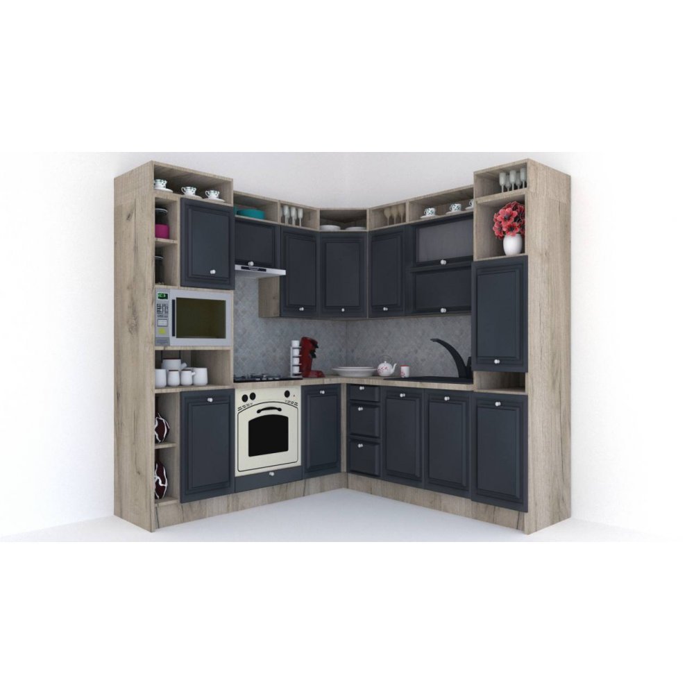 Bucatarie de Colt LEEA ART CORNER FRONT MDF STILE 220-220 B ST. K002 / decor 266