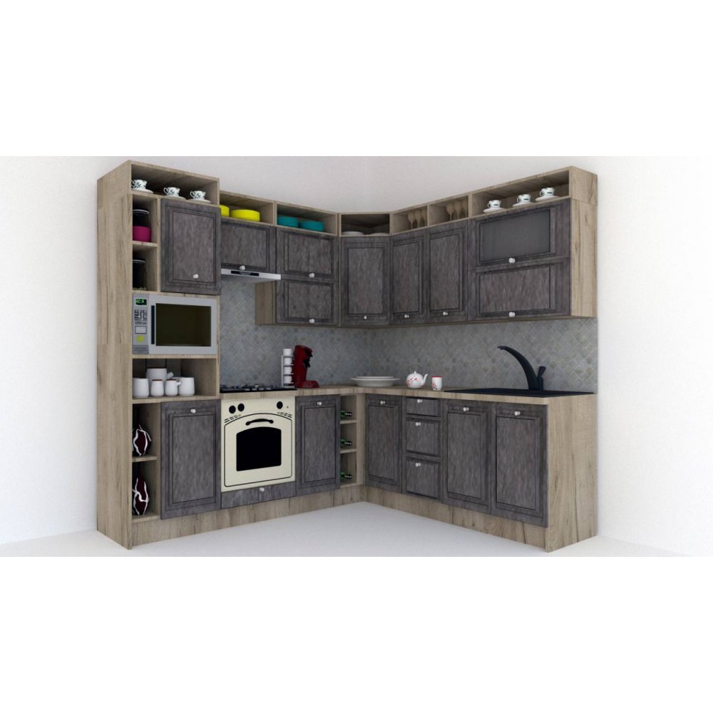 Bucatarie de Colt LEEA ART CORNER FRONT MDF CANYON 220-240 ST. K002 / decor 247