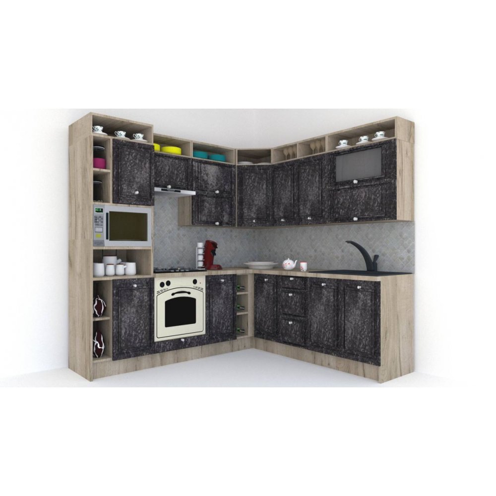 Bucatarie de Colt LEEA ART CORNER FRONT MDF CANYON 220-240 ST. K002 / decor 267