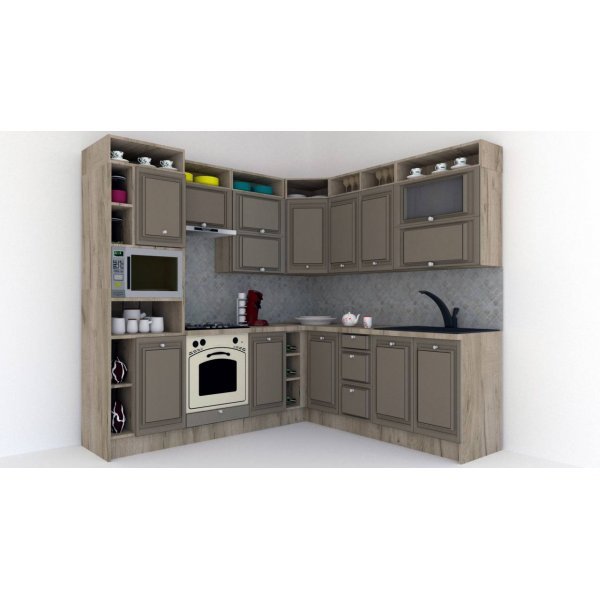 Bucatarie de Colt LEEA ART CORNER FRONT MDF ELBA 220-240 ST. K002 / decor 200