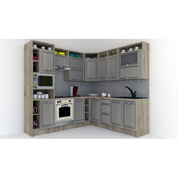 Bucatarie de Colt LEEA ART CORNER FRONT MDF ELBA 220-240 ST. K002 / decor 210