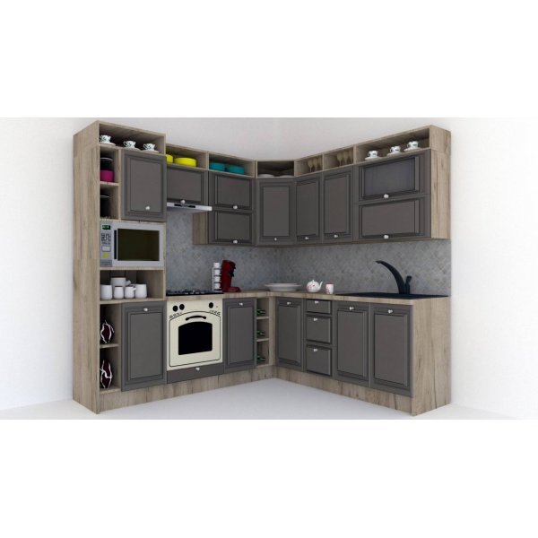 Bucatarie de Colt LEEA ART CORNER FRONT MDF ELBA 220-240 ST. K002 / decor 218