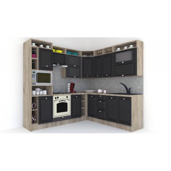 Bucatarie de Colt LEEA ART CORNER FRONT MDF ELBA 220-240 ST. K002 / decor 258
