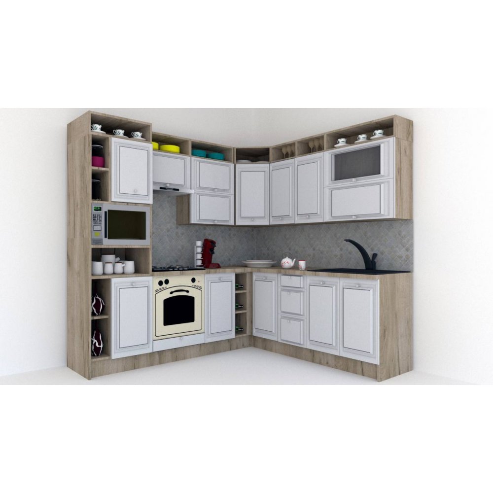 Bucatarie de Colt LEEA ART CORNER FRONT MDF ELBA 220-240 ST. K002 / decor 263