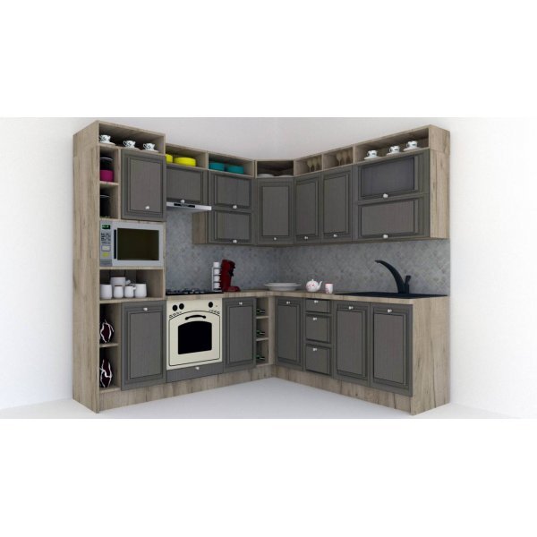 Bucatarie de Colt LEEA ART CORNER FRONT MDF ELBA 220-240 ST. K002 / decor 265