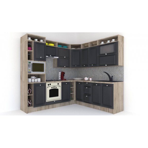 Bucatarie de Colt LEEA ART CORNER FRONT MDF ELBA 220-240 ST. K002 / decor 266