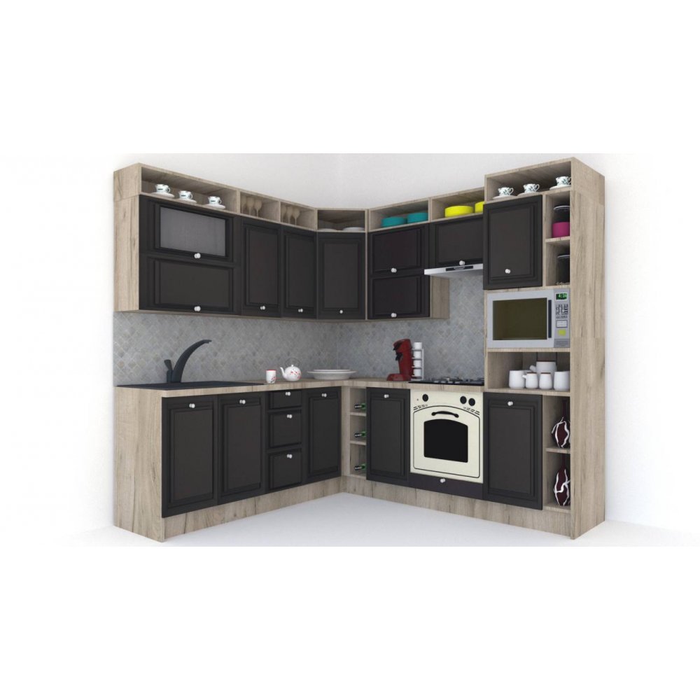 Bucatarie de Colt LEEA ART CORNER FRONT MDF STILE 220-240 DR. K002 / decor 225