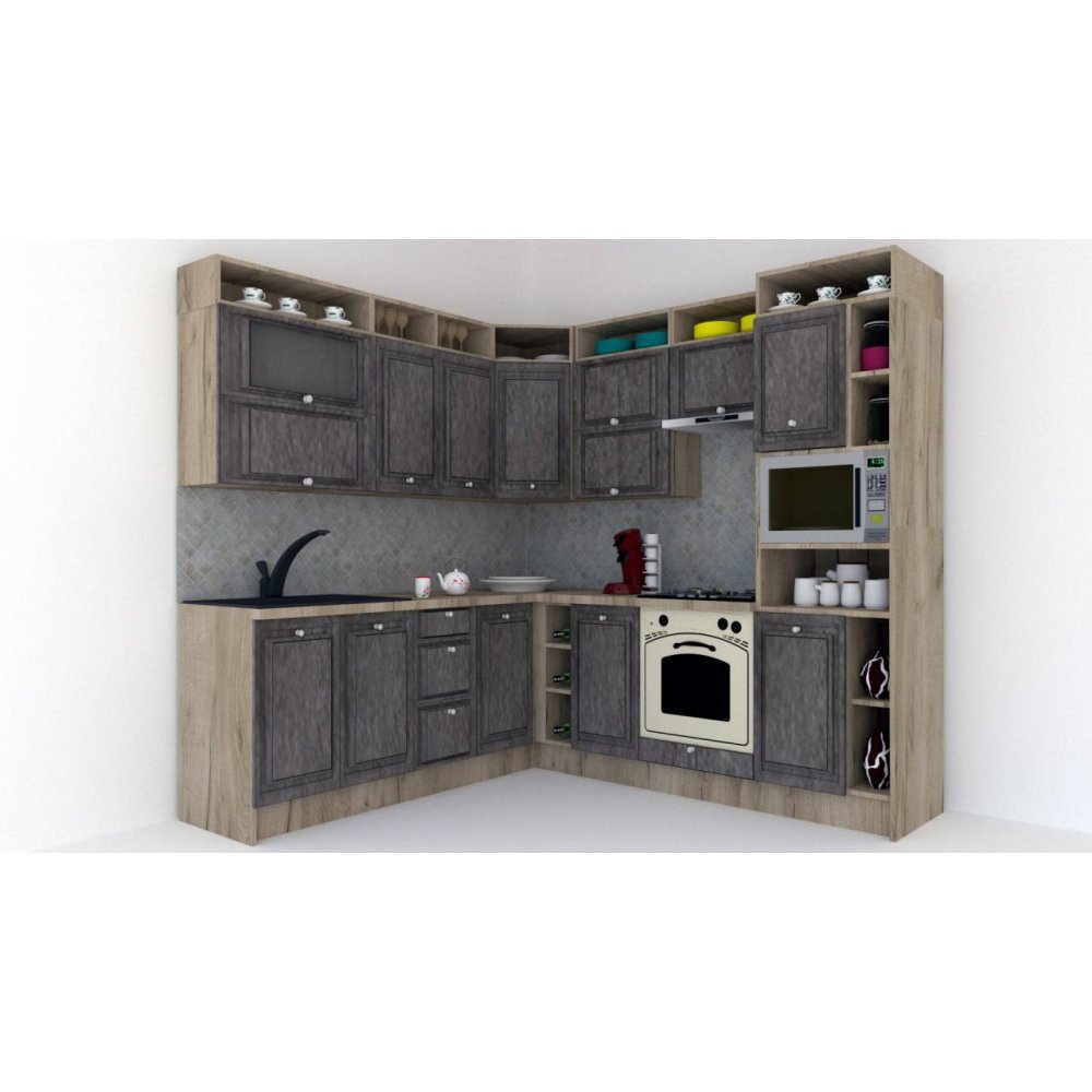 Bucatarie de Colt LEEA ART CORNER FRONT MDF STILE 220-240 DR. K002 / decor 247