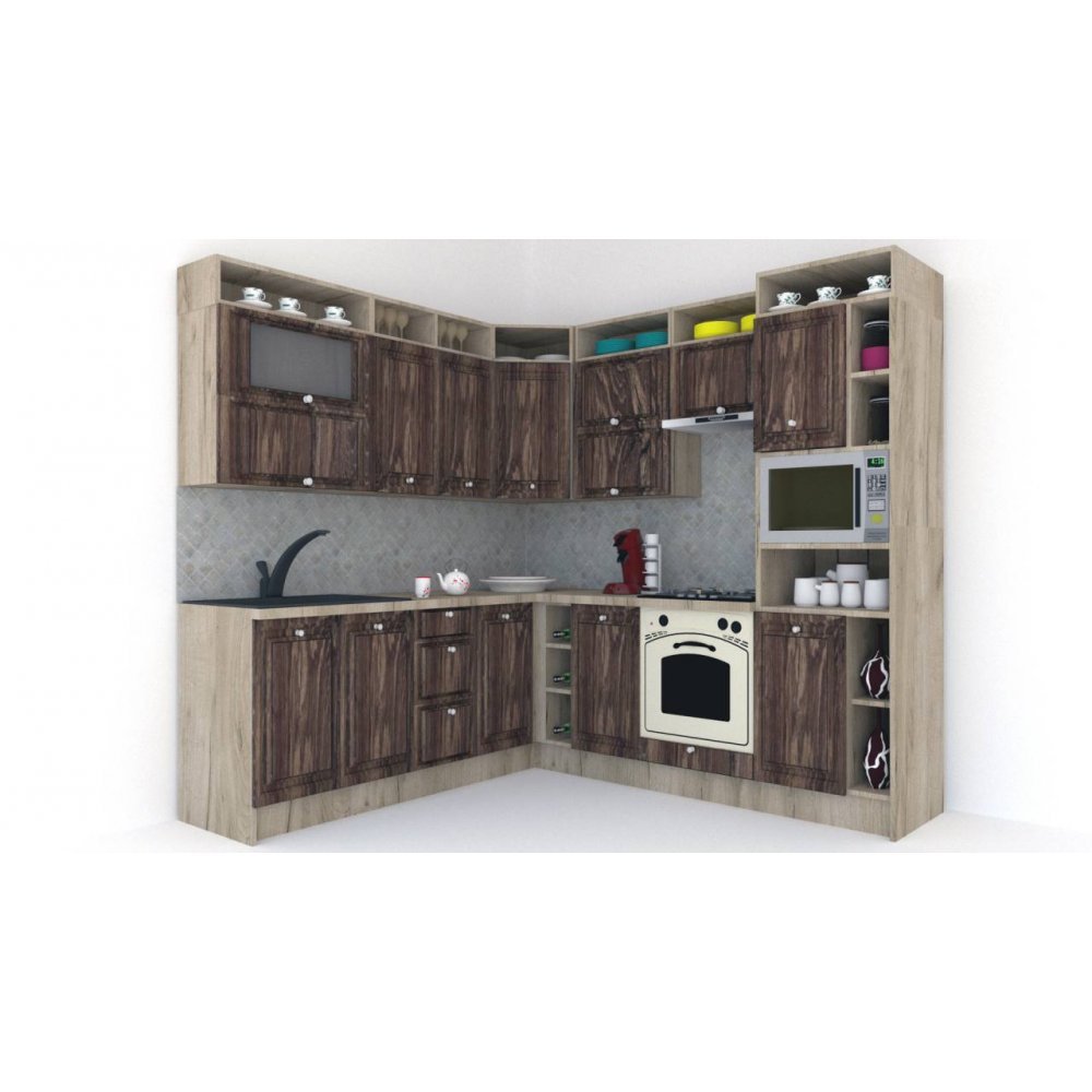 Bucatarie de Colt LEEA ART CORNER FRONT MDF STILE 220-240 DR. K002 / decor 264