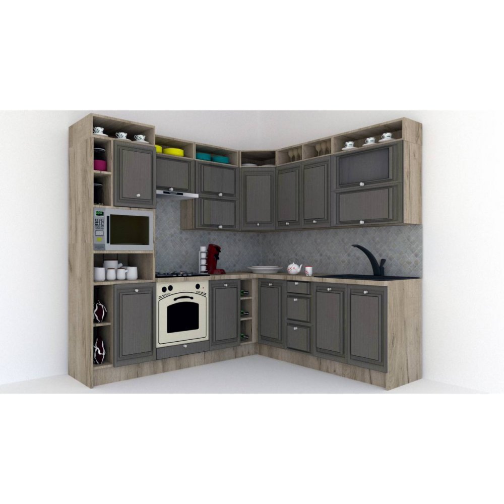 Bucatarie de Colt LEEA ART CORNER FRONT MDF STILE 220-240 ST. K002 / decor 265