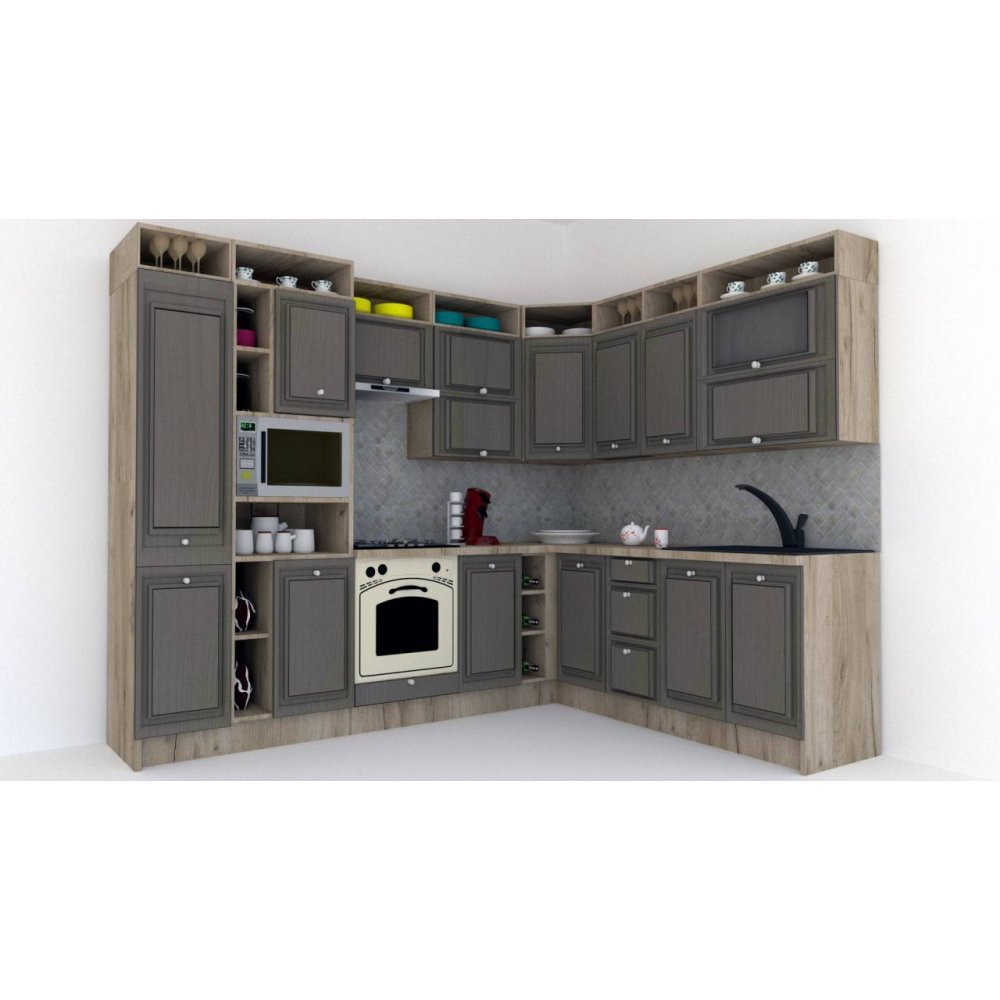 Bucatarie de Colt LEEA ART CORNER FRONT MDF ELBA 220-280 ST. K002 / decor 266