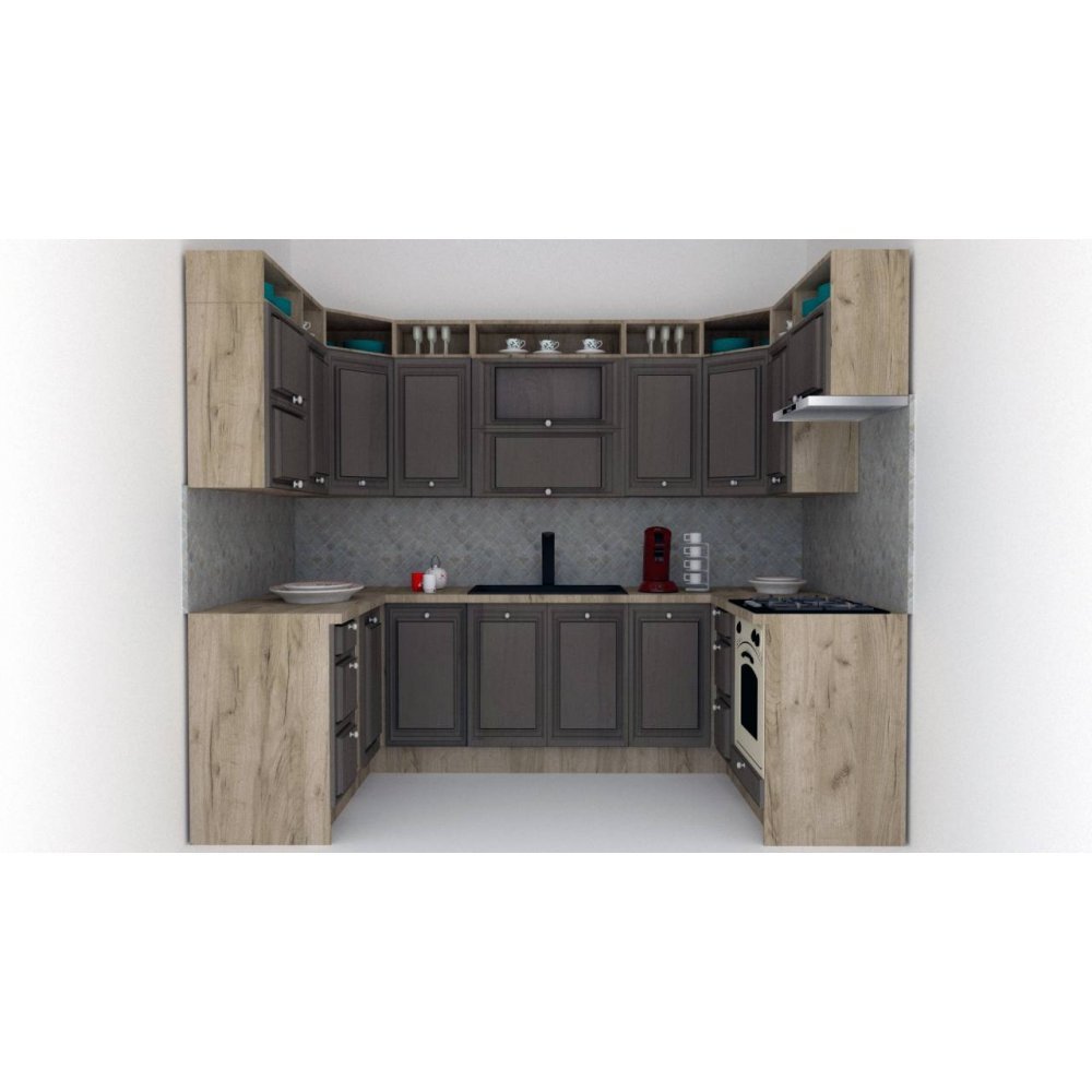 Bucatarie de Colt LEEA ART U FRONT MDF ROSA 160-280-160 K002 / decor 265