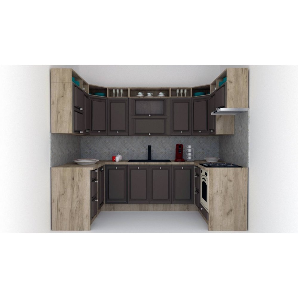 Bucatarie de Colt LEEA ART U FRONT MDF ELBA 160-280-160 K002 / decor 218