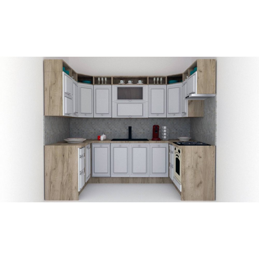 Bucatarie de Colt LEEA ART U FRONT MDF ELBA 160-280-160 K002 / decor 263