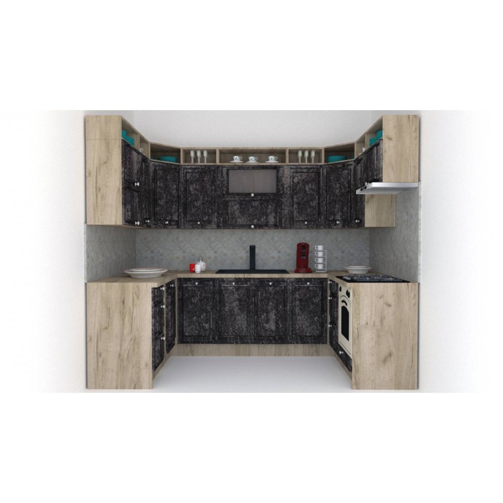 Bucatarie de Colt LEEA ART U FRONT MDF ELBA 160-280-160 K002 / decor 267