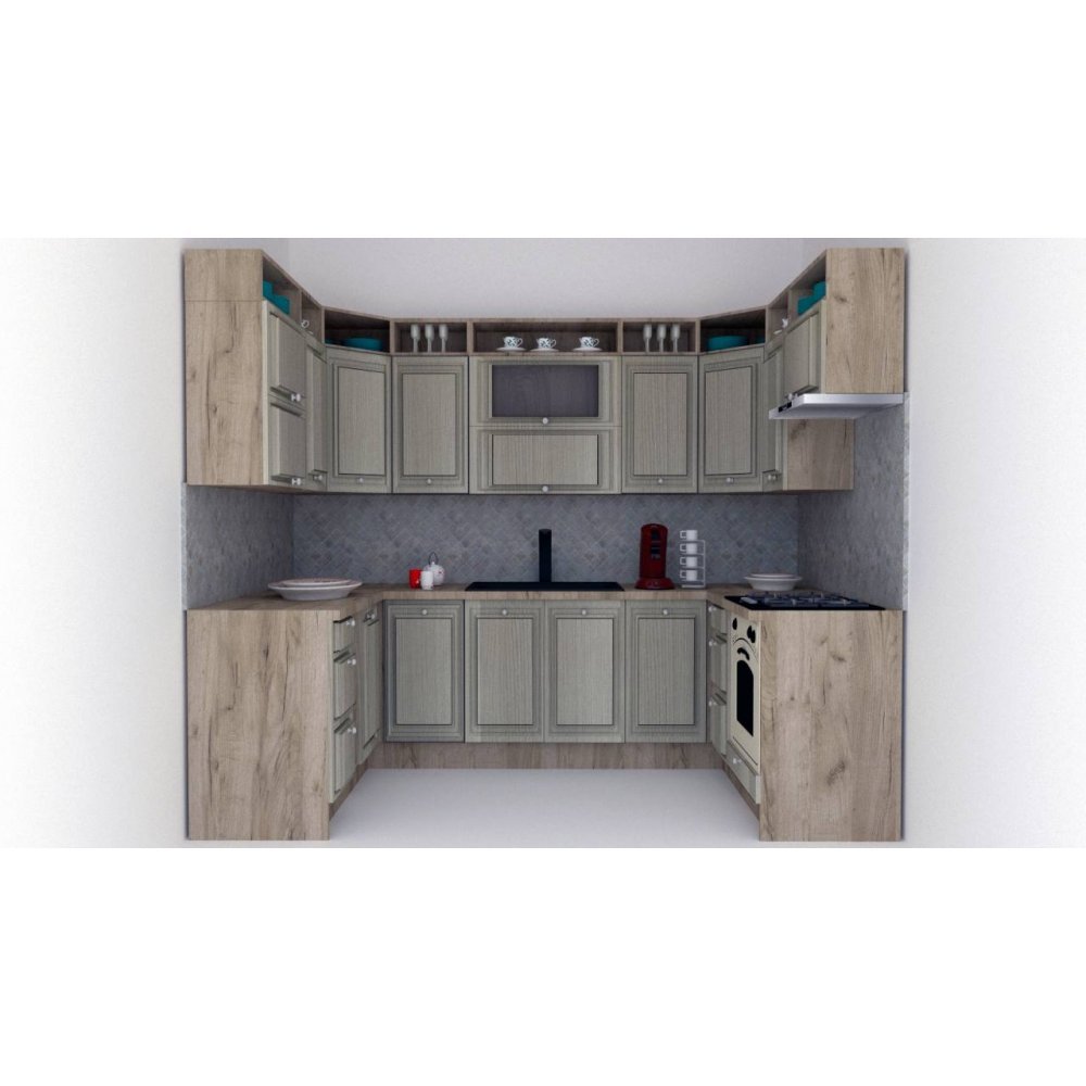 Bucatarie de Colt LEEA ART U FRONT MDF PARMA 160-280-160 K002 / decor 161