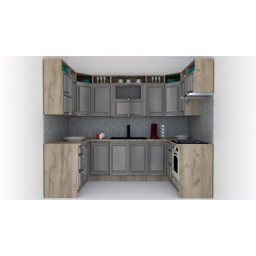 Bucatarie de Colt LEEA ART U FRONT MDF PARMA 160-280-160 K002 / decor 210
