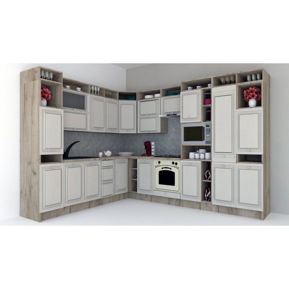 Bucatarie de Colt LEEA ART CORNER FRONT MDF ELBA 260-320 DR. K002 / decor 102