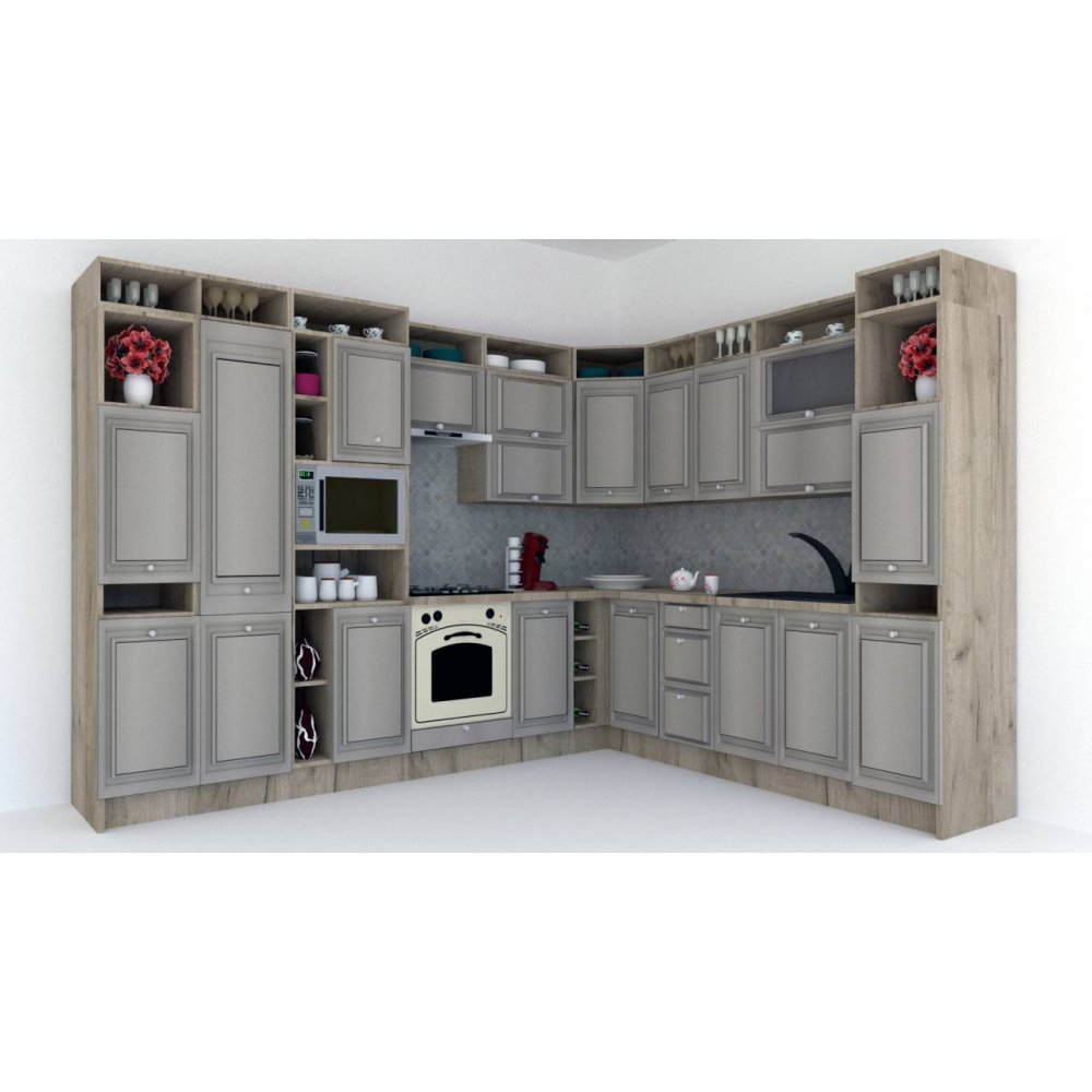 Bucatarie de Colt LEEA ART CORNER FRONT MDF ELBA 260-320 ST. K002 / decor 227