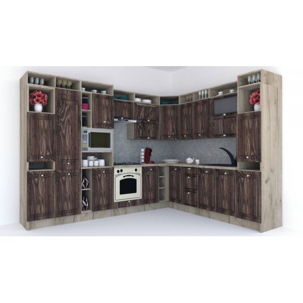 Bucatarie de Colt LEEA ART CORNER FRONT MDF ELBA 260-320 ST. K002 / decor 264