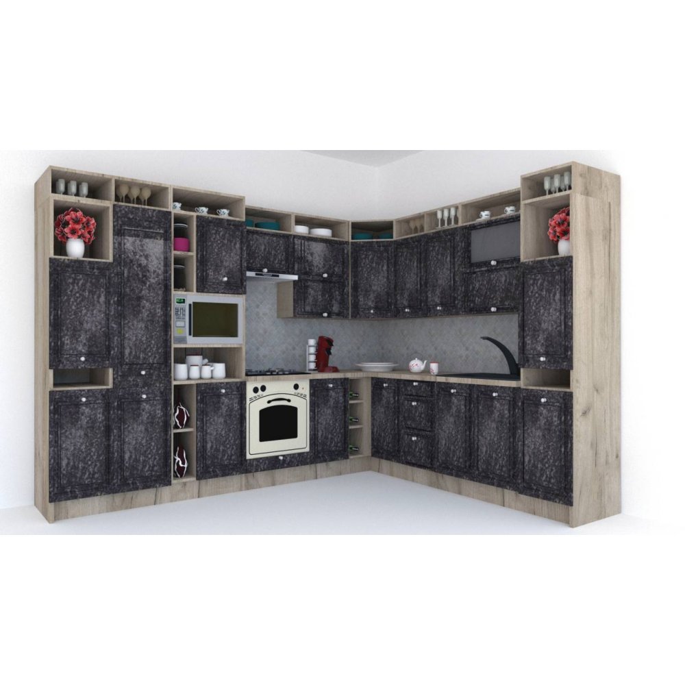 Bucatarie de Colt LEEA ART CORNER FRONT MDF ELBA 260-320 ST. K002 / decor 267 Bucatarie de Colt LEEA ART CORNER FRONT MDF ELBA 260-320 ST. K002 / decor 267