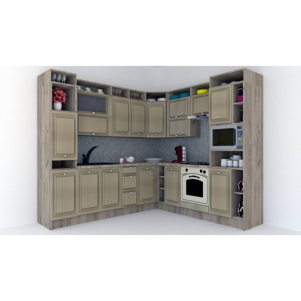 Bucatarie de Colt LEEA ART CORNER FRONT MDF ELBA 240-260 DR. K002 / decor 243