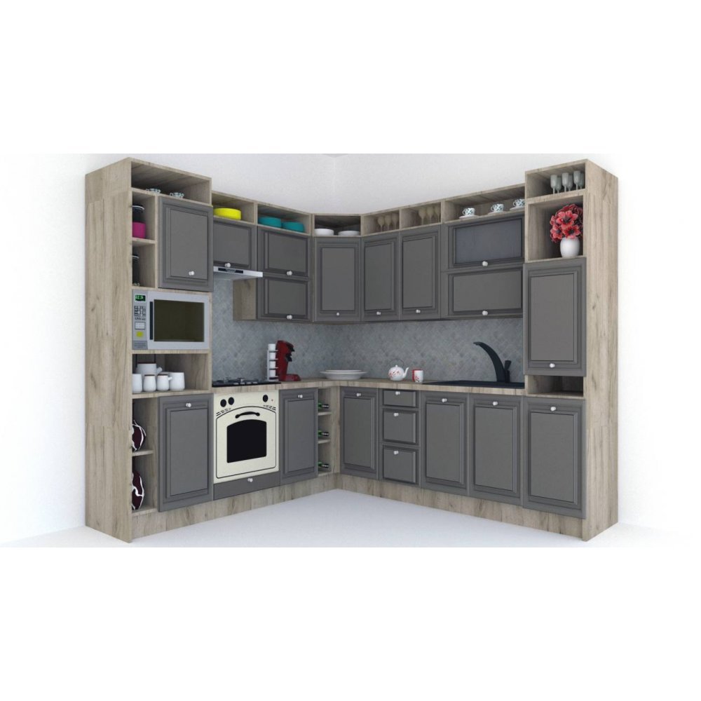 Bucatarie de Colt LEEA ART CORNER FRONT MDF ELBA 240-260 ST. K002 / decor 218