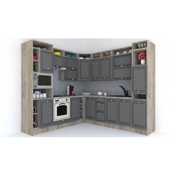 Bucatarie de Colt LEEA ART CORNER FRONT MDF ELBA 240-260 ST. K002 / decor 218