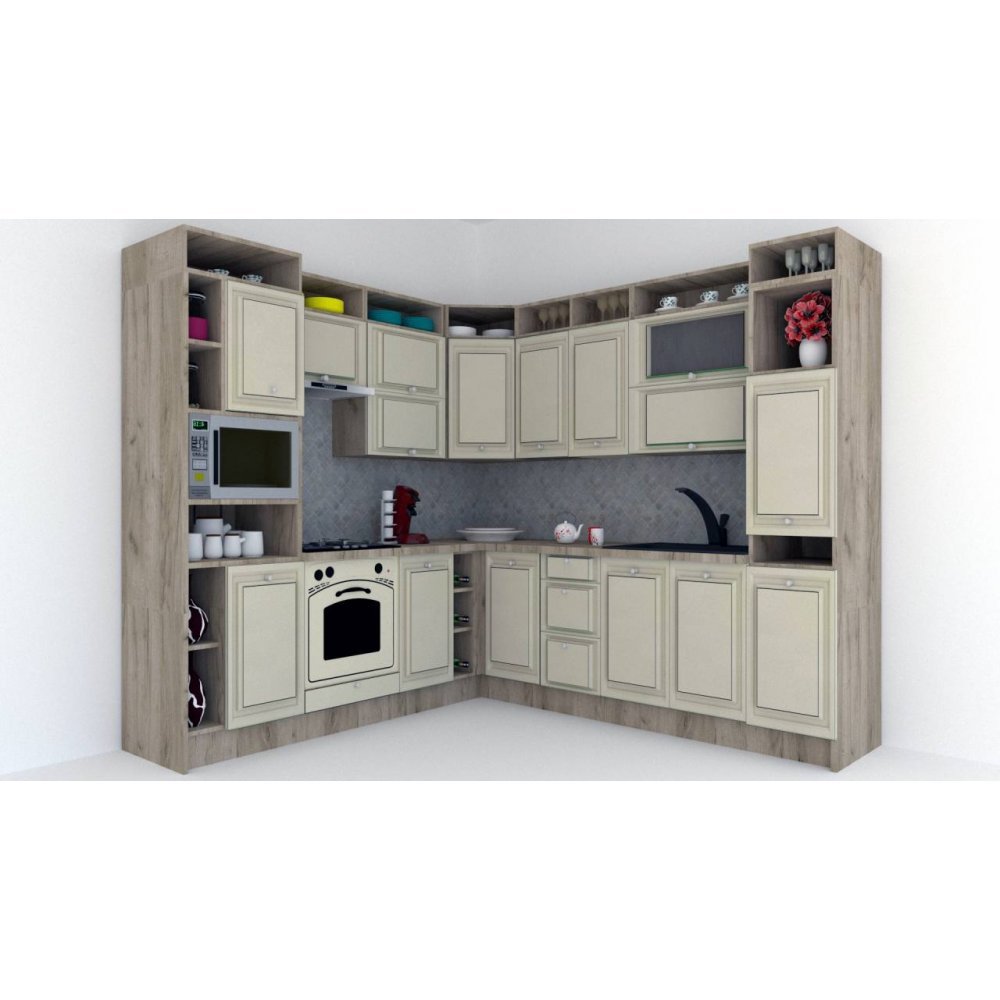 Bucatarie de Colt LEEA ART CORNER FRONT MDF ELBA 240-260 ST. K002 / decor 232