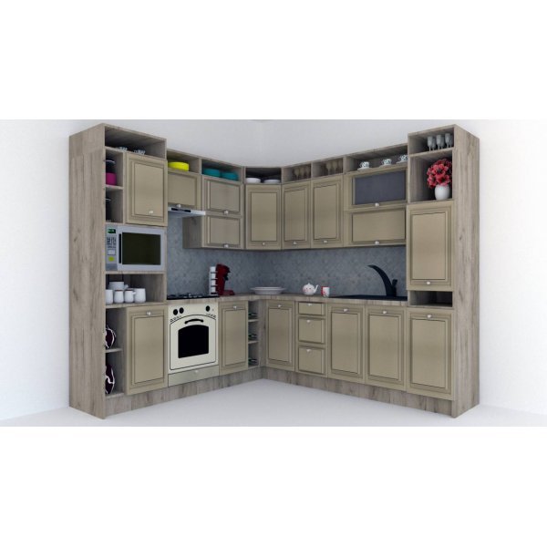 Bucatarie de Colt LEEA ART CORNER FRONT MDF ELBA 240-260 ST. K002 / decor 243