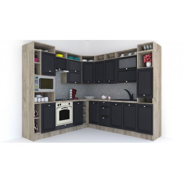 Bucatarie de Colt LEEA ART CORNER FRONT MDF ELBA 240-260 ST. K002 / decor 258