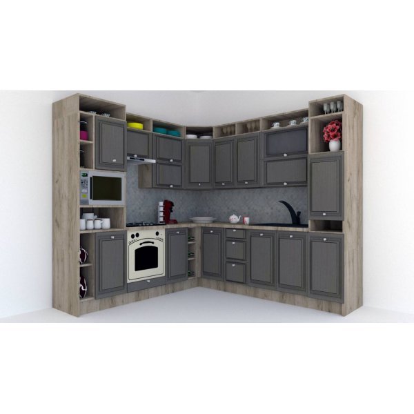 Bucatarie de Colt LEEA ART CORNER FRONT MDF ELBA 240-260 ST. K002 / decor 265