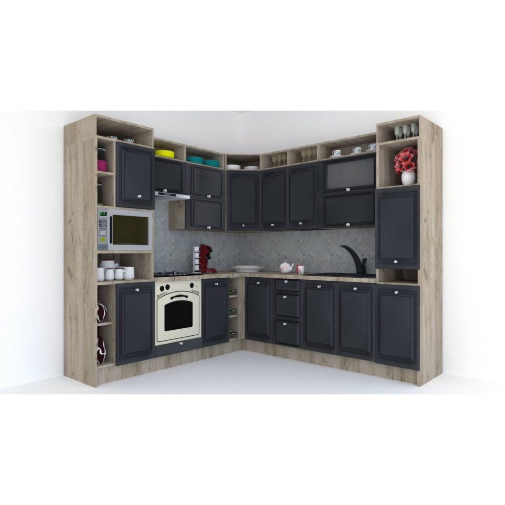 Bucatarie de Colt LEEA ART CORNER FRONT MDF ELBA 240-260 ST. K002 / decor 266