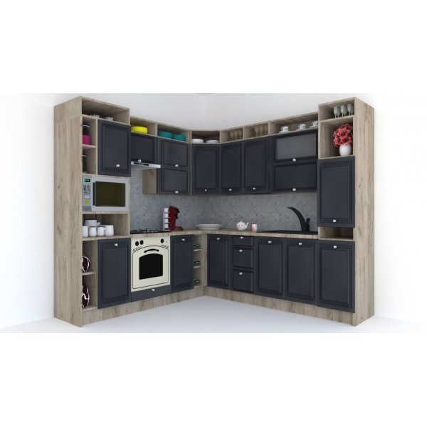 Bucatarie de Colt LEEA ART CORNER FRONT MDF ELBA 240-260 ST. K002 / decor 266