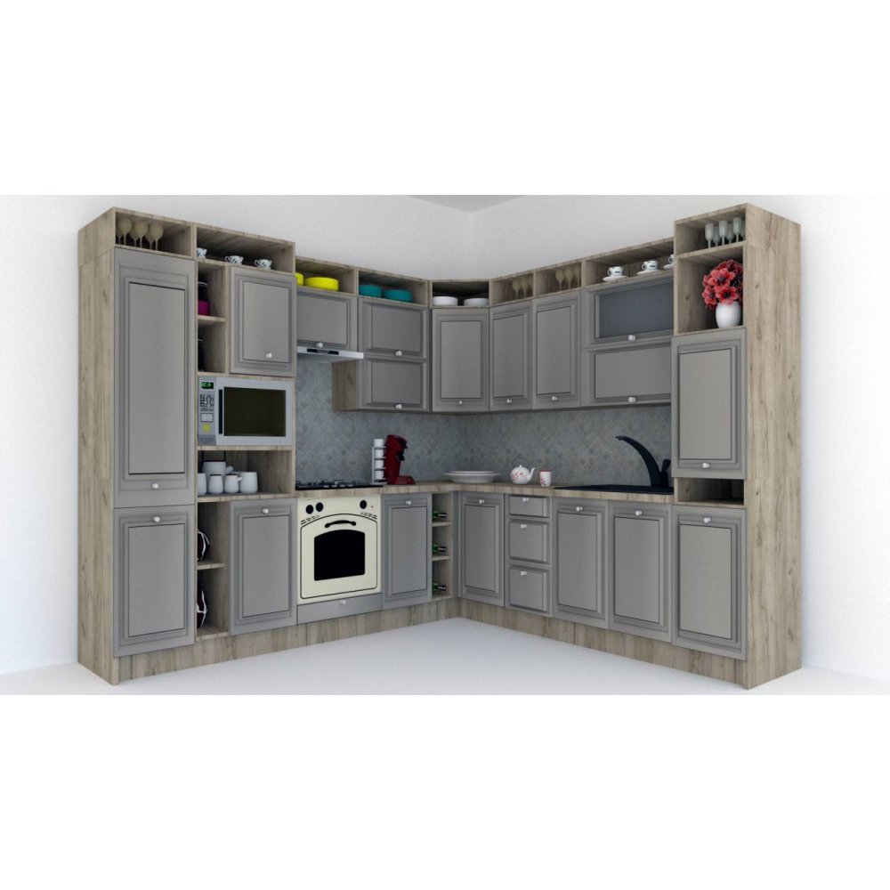 Bucatarie de Colt LEEA ART CORNER FRONT MDF ELBA 260-280 ST. K002 / decor 210