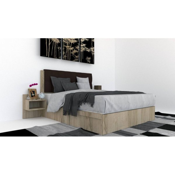 Pat Tapitat LEX 140 cu 2 noptiere, Decor K002 / Kronos 06