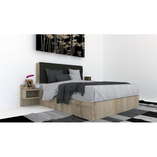 Pat Tapitat LEX 140 cu 2 noptiere, Decor K002 / Kronos 34