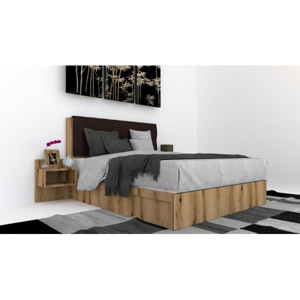 Pat Tapitat LEX 120 cu 2 noptiere, Decor K365 / Kronos 06